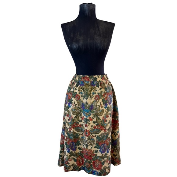 Vintage Anna G Orange Cream Pleated A-Line Skirt - Picture 3 of 15